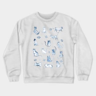 indigo cats watercolor pattern Crewneck Sweatshirt